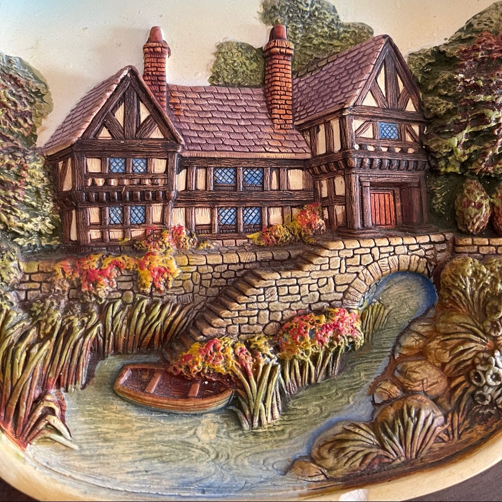 Set of 3 Vintage 1974 Legend Products England 3D Chalkware landscape Wall Plates - Picture 7 of 8